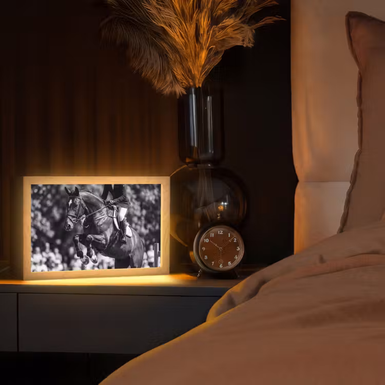 Springen - Paard - Zwart - Wit Light Box met kabel (Tafellamp) klein -sfeer1