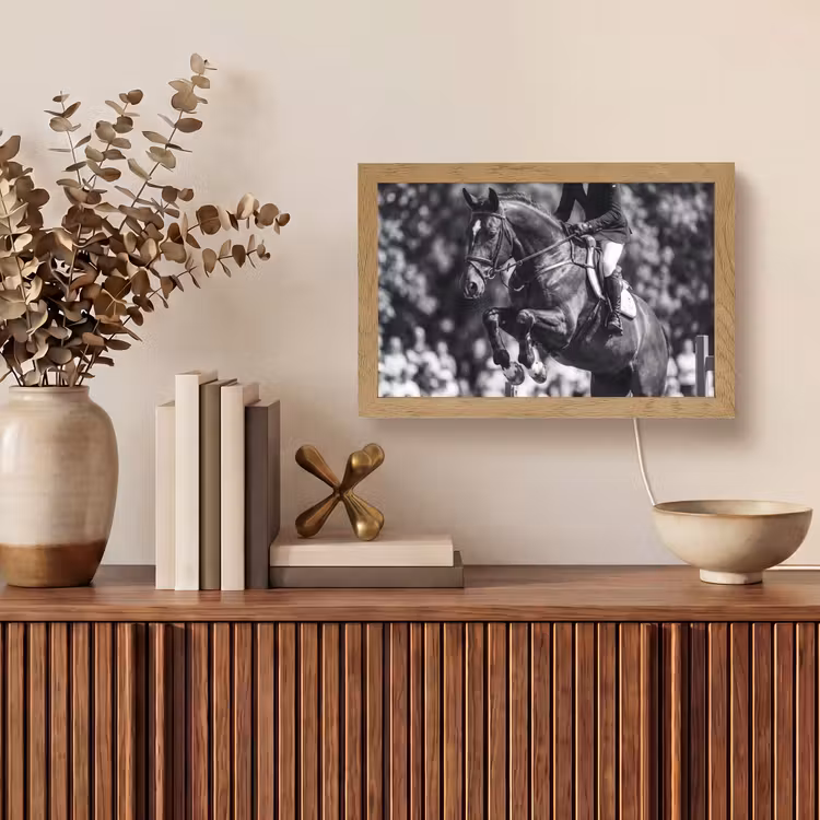 Springen - Paard - Zwart - Wit Light Box met kabel (Tafellamp) klein -sfeer2