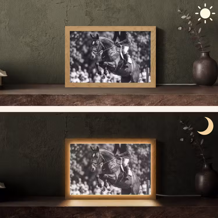 Springen - Paard - Zwart - Wit Light Box met kabel (Tafellamp) klein -sfeer3