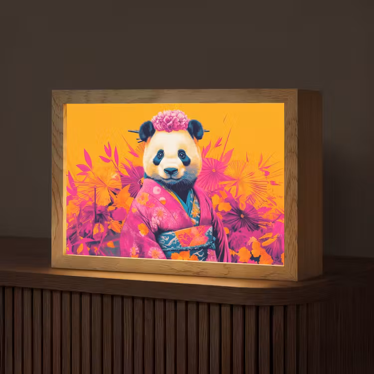 Kimono - Roze - Panda - Bloemenkroon Light Box met kabel (Tafellamp) klein -z3d_website