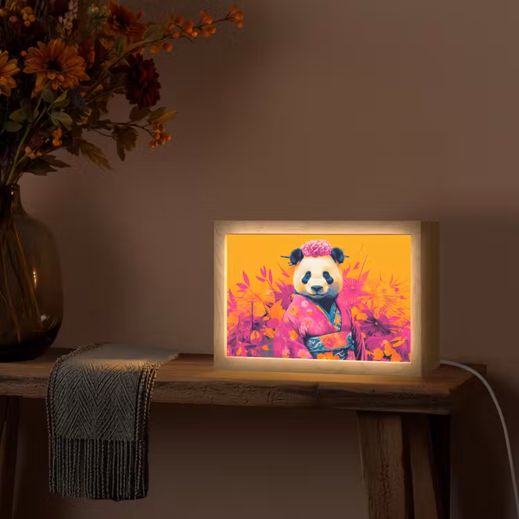 Kimono - Roze - Panda - Bloemenkroon Light Box met kabel (Tafellamp) klein -sfeer4