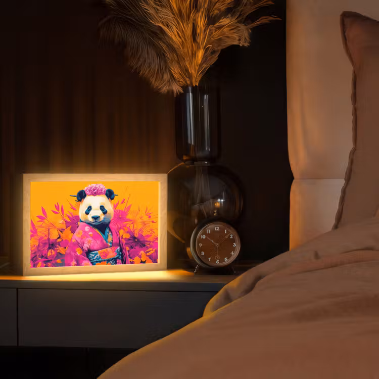 Kimono - Roze - Panda - Bloemenkroon Light Box met kabel (Tafellamp) klein -sfeer1