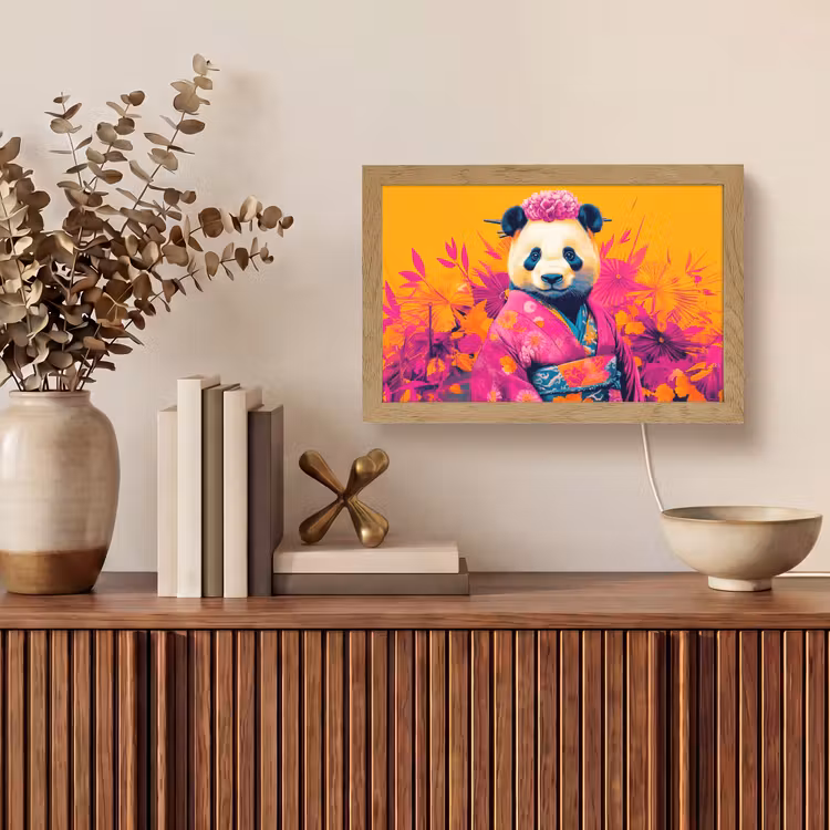 Kimono - Roze - Panda - Bloemenkroon Light Box met kabel (Tafellamp) klein -sfeer2