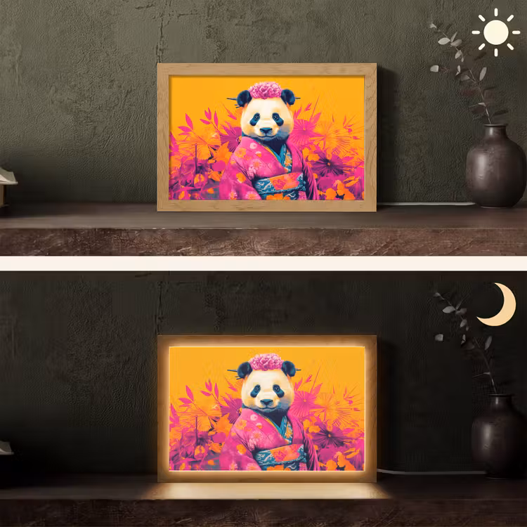 Kimono - Roze - Panda - Bloemenkroon Light Box met kabel (Tafellamp) klein -sfeer3