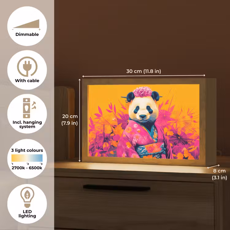 Kimono - Roze - Panda - Bloemenkroon Light Box met kabel (Tafellamp) klein -USP_EN