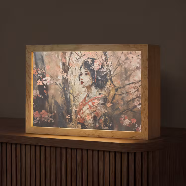 Kimono - Vrouw - kersenbomen Light Box met kabel (Tafellamp) klein -z3d_website