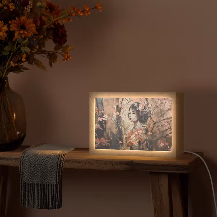 Kimono - Vrouw - kersenbomen Light Box met kabel (Tafellamp) klein -sfeer4