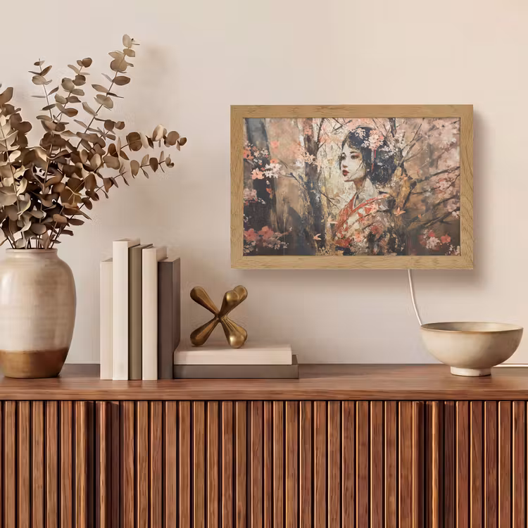 Kimono - Vrouw - kersenbomen Light Box met kabel (Tafellamp) klein -sfeer2
