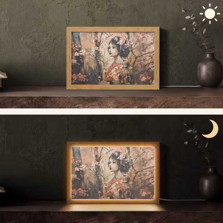 Kimono - Vrouw - kersenbomen Light Box met kabel (Tafellamp) klein -sfeer3