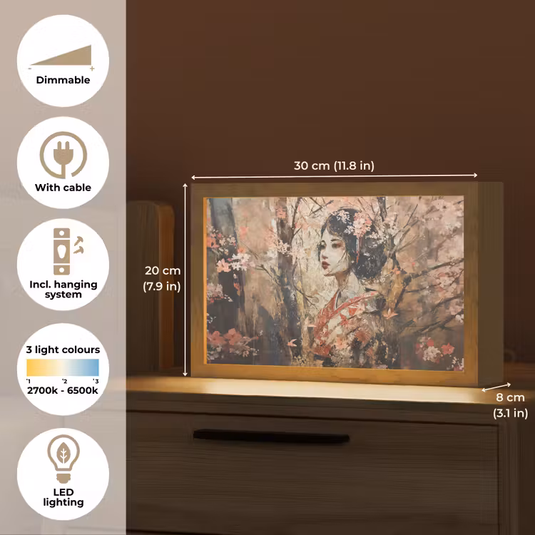 Kimono - Vrouw - kersenbomen Light Box met kabel (Tafellamp) klein -USP_EN