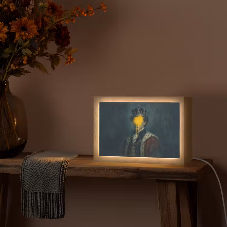 Koning - Portret - Druipende gele verf Light Box met kabel (Tafellamp) klein -sfeer4