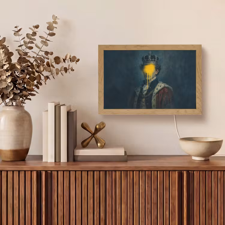 Koning - Portret - Druipende gele verf Light Box met kabel (Tafellamp) klein -sfeer2