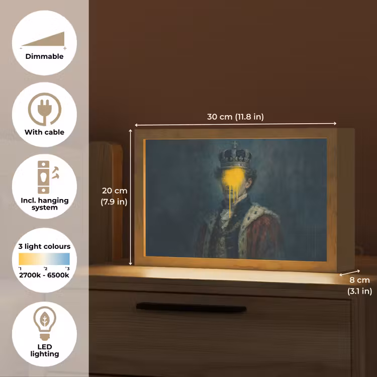 Koning - Portret - Druipende gele verf Light Box met kabel (Tafellamp) klein -USP_EN