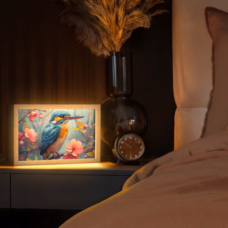 IJsvogel - Bloesem - Natuur - Vogels - Bloemen Light Box met kabel (Tafellamp) klein -sfeer1