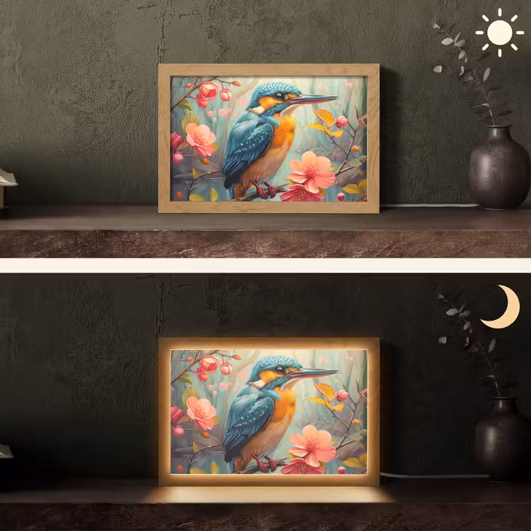 IJsvogel - Bloesem - Natuur - Vogels - Bloemen Light Box met kabel (Tafellamp) klein -sfeer3