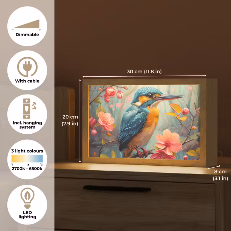 IJsvogel - Bloesem - Natuur - Vogels - Bloemen Light Box met kabel (Tafellamp) klein -USP_EN