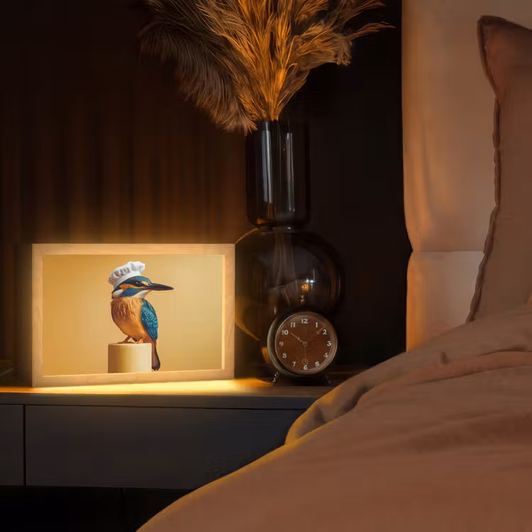 Ijsvogel - Pilaar - Koksmuts - Vogel Light Box met kabel (Tafellamp) klein -sfeer1