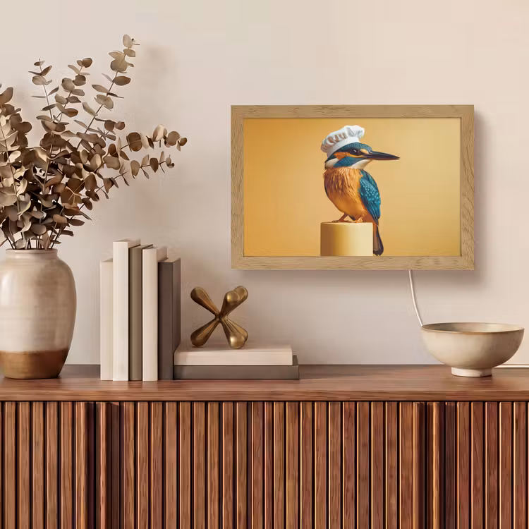 Ijsvogel - Pilaar - Koksmuts - Vogel Light Box met kabel (Tafellamp) klein -sfeer2