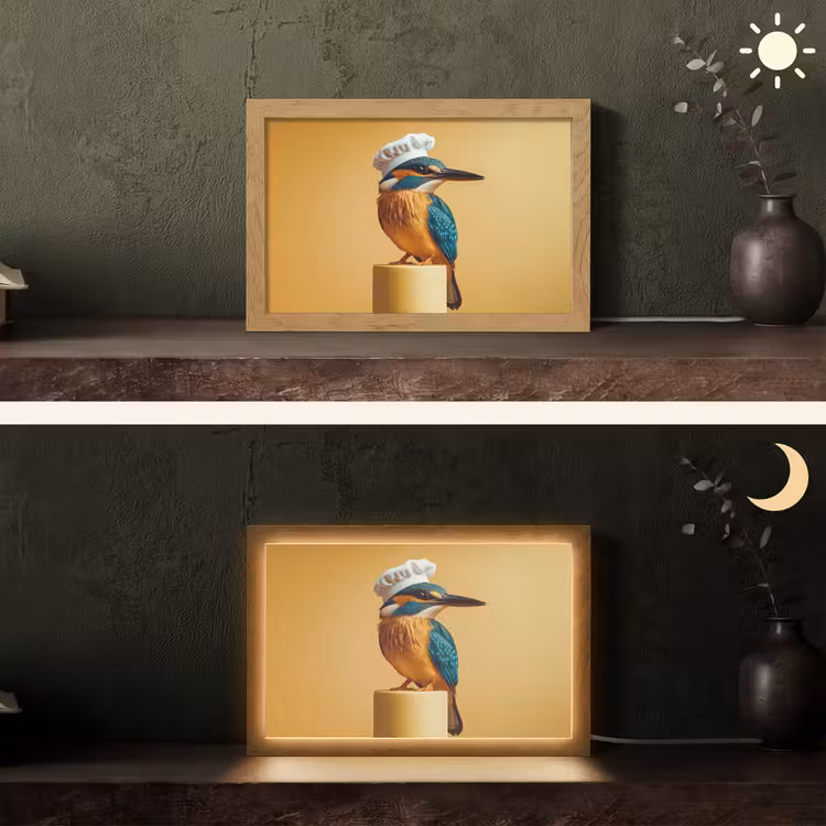 Ijsvogel - Pilaar - Koksmuts - Vogel Light Box met kabel (Tafellamp) klein -sfeer3