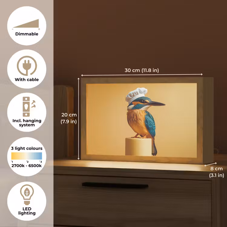 Ijsvogel - Pilaar - Koksmuts - Vogel Light Box met kabel (Tafellamp) klein -USP_EN