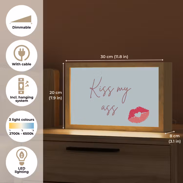 Kiss my ass - Lip - Blauw Light Box met kabel (Tafellamp) klein -USP_EN