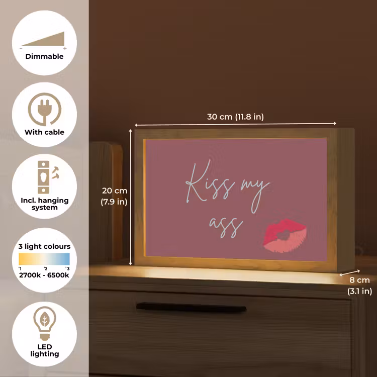Kiss my ass - Lip - Bordeaux Light Box met kabel (Tafellamp) klein -USP_EN