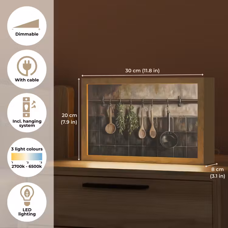 Keukengerei - Rustiek - Tegels - Kruiden Light Box met kabel (Tafellamp) klein -USP_EN