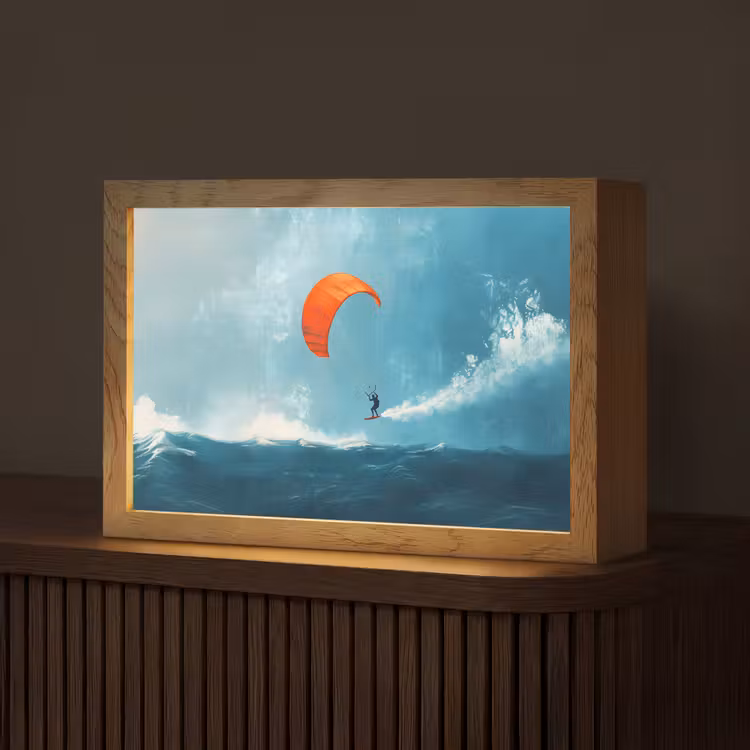 Kitesurfer - Oranje - Zee - Lucht Light Box met kabel (Tafellamp) klein -z3d_website