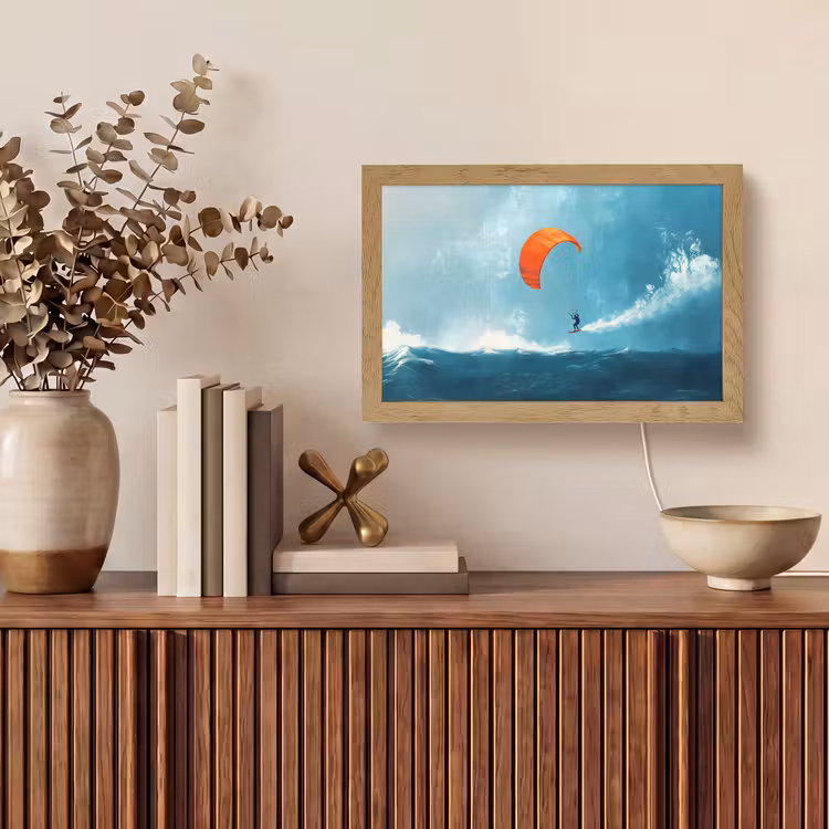 Kitesurfer - Oranje - Zee - Lucht Light Box met kabel (Tafellamp) klein -sfeer2
