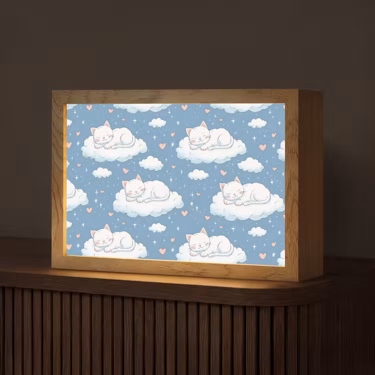 Kitten - Wolken - Blauw Light Box met kabel (Tafellamp) klein 924 -z3d_website