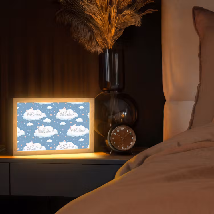 Kitten - Wolken - Blauw Light Box met kabel (Tafellamp) klein 924 -sfeer1