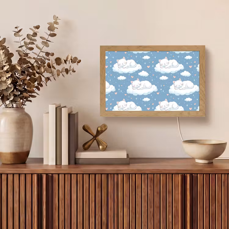 Kitten - Wolken - Blauw Light Box met kabel (Tafellamp) klein 924 -sfeer2
