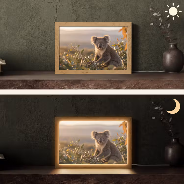 Koala - Bladeren - Ochtendlicht Light Box met kabel (Tafellamp) klein -sfeer3