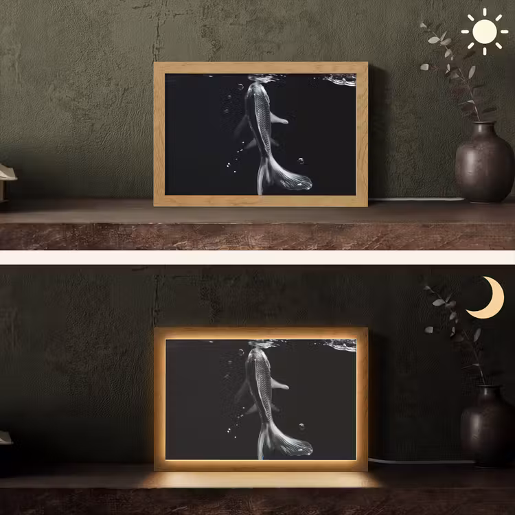 Koi - Vissen - Water - Zwart Light Box met kabel (Tafellamp) klein -sfeer3