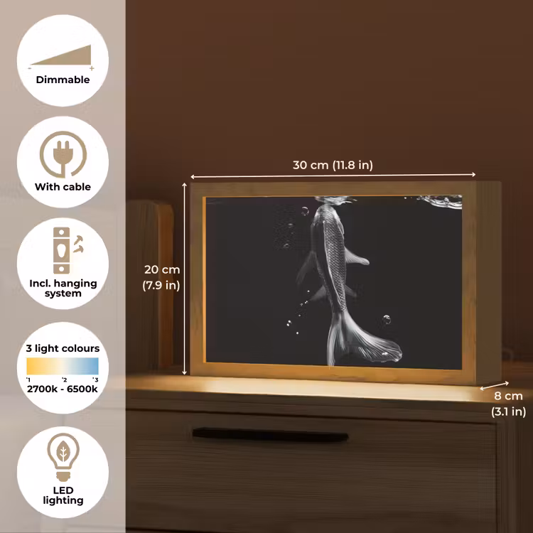 Koi - Vissen - Water - Zwart Light Box met kabel (Tafellamp) klein -USP_EN