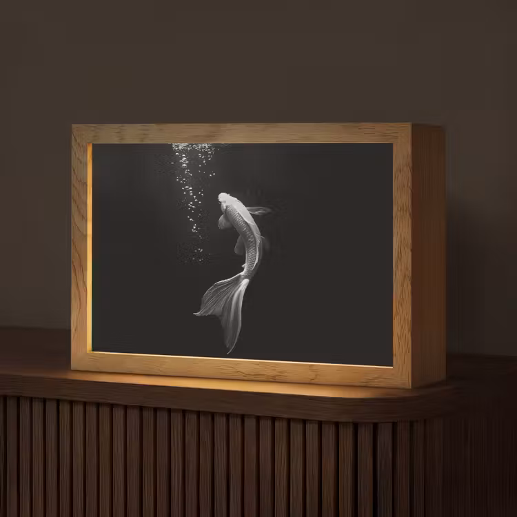 Koi - Vis - Wit - Zwart Light Box met kabel (Tafellamp) klein -z3d_website
