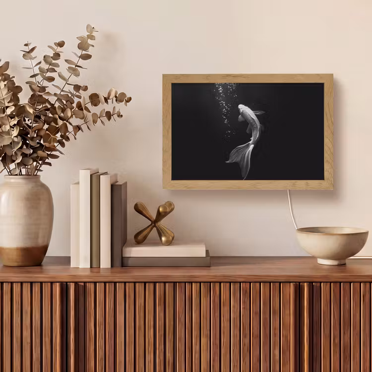 Koi - Vis - Wit - Zwart Light Box met kabel (Tafellamp) klein -sfeer2