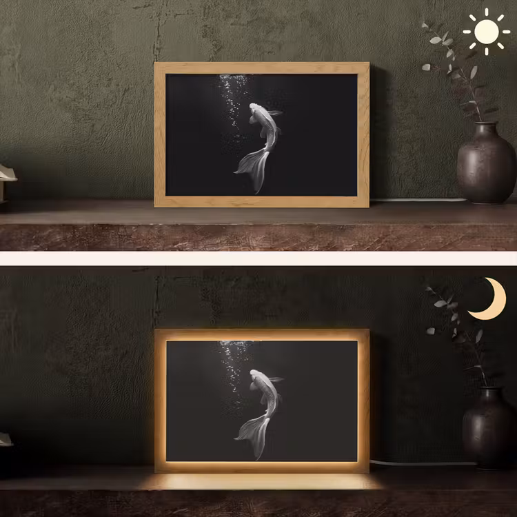 Koi - Vis - Wit - Zwart Light Box met kabel (Tafellamp) klein -sfeer3