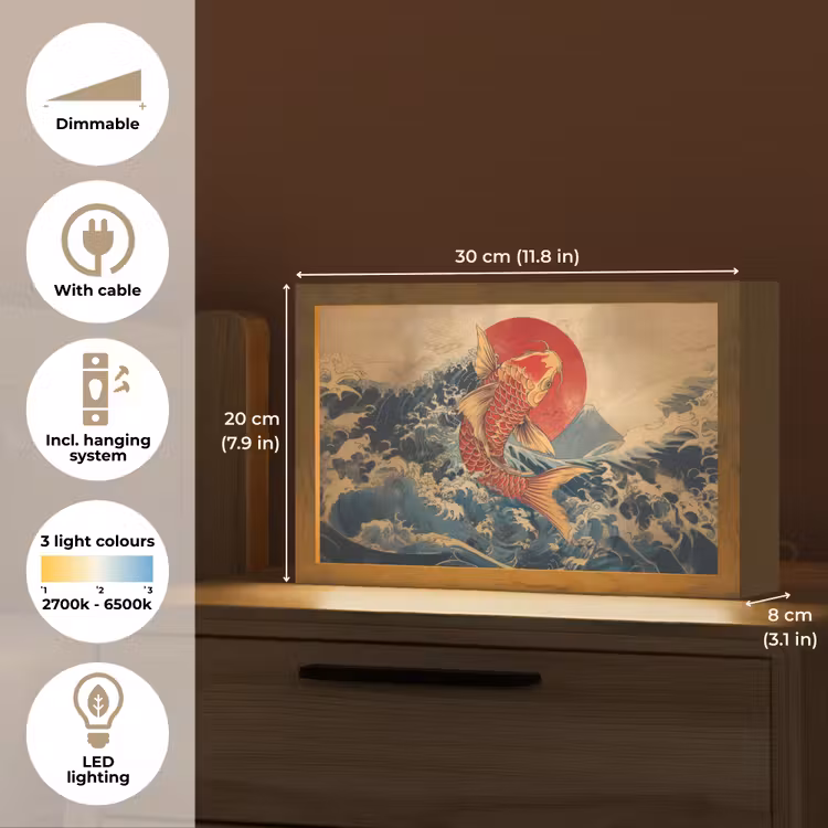 Koi - Zee - Golven - Zon Light Box met kabel (Tafellamp) klein -USP_EN