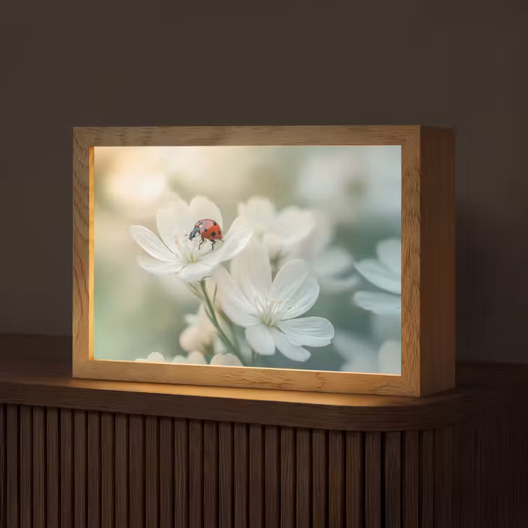 Lieveheersbeestje - Bloemen - Wit Light Box met kabel (Tafellamp) klein -z3d_website