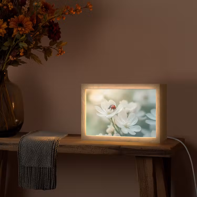 Lieveheersbeestje - Bloemen - Wit Light Box met kabel (Tafellamp) klein -sfeer4