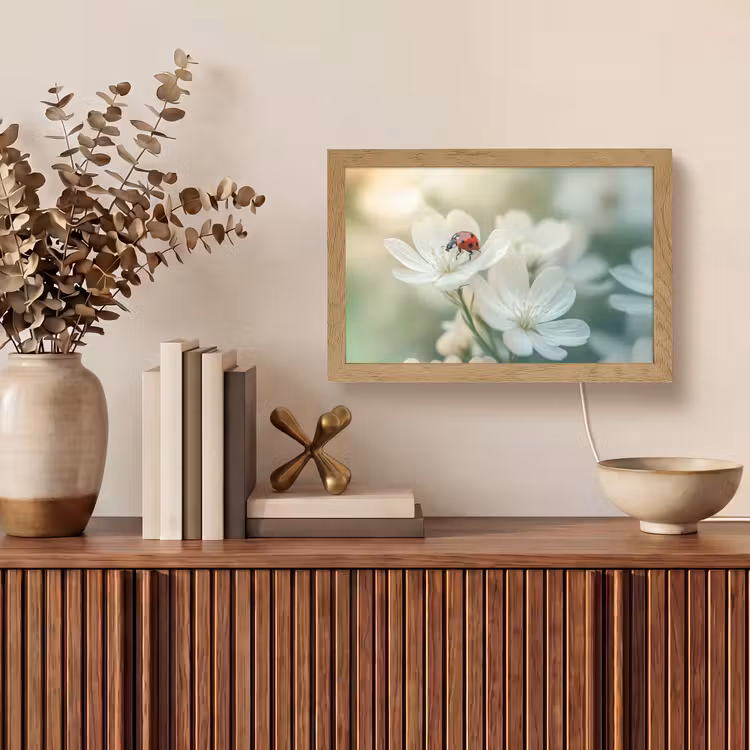 Lieveheersbeestje - Bloemen - Wit Light Box met kabel (Tafellamp) klein -sfeer2