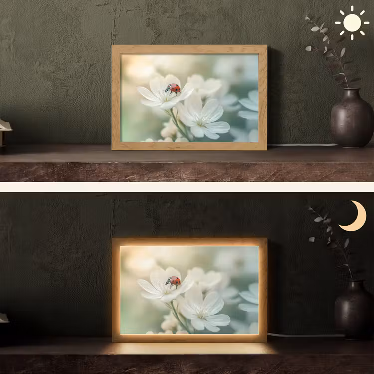 Lieveheersbeestje - Bloemen - Wit Light Box met kabel (Tafellamp) klein -sfeer3