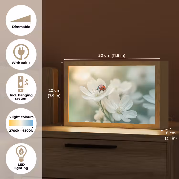 Lieveheersbeestje - Bloemen - Wit Light Box met kabel (Tafellamp) klein -USP_EN