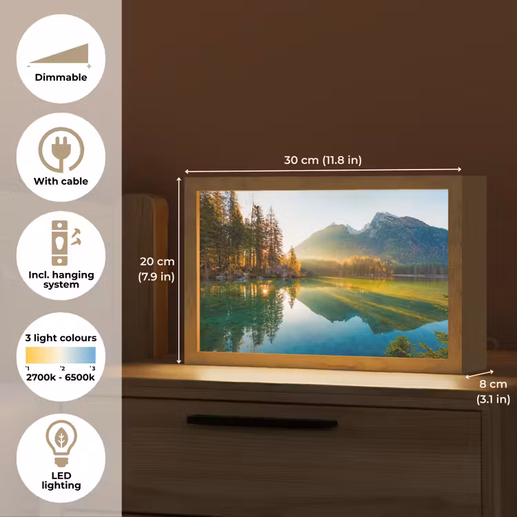 Meer - Bos - Bergen - Natuur - Zon - Landschap Light Box met kabel (Tafellamp) klein -USP_EN