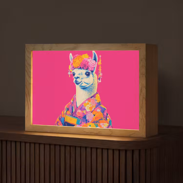 Lama - Kimono - Bloemenkrans - Felroze Light Box met kabel (Tafellamp) klein -z3d_website