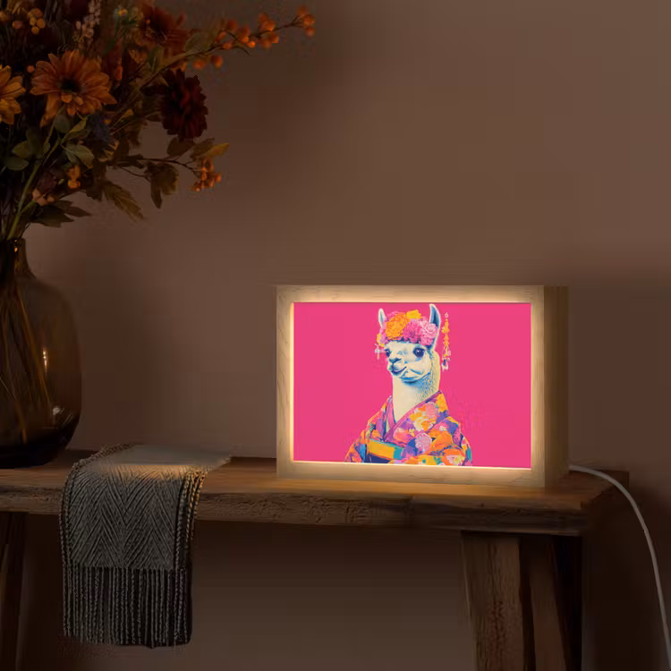 Lama - Kimono - Bloemenkrans - Felroze Light Box met kabel (Tafellamp) klein -sfeer4