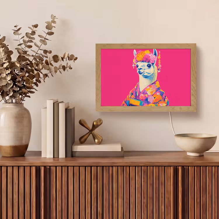 Lama - Kimono - Bloemenkrans - Felroze Light Box met kabel (Tafellamp) klein -sfeer2