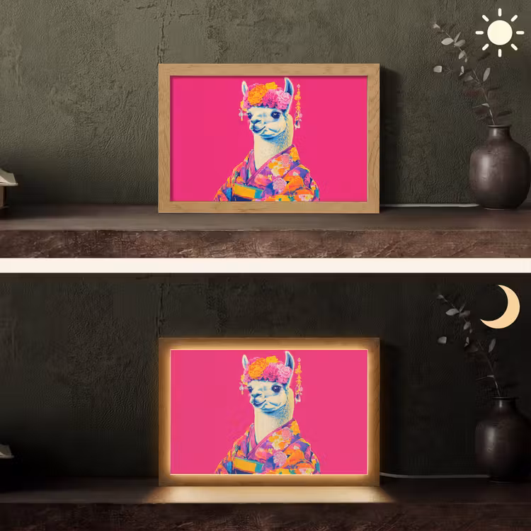Lama - Kimono - Bloemenkrans - Felroze Light Box met kabel (Tafellamp) klein -sfeer3