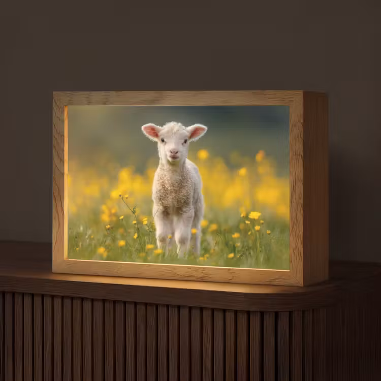 Lammetje - Gras - Bloemen - Geel Light Box met kabel (Tafellamp) klein -z3d_website